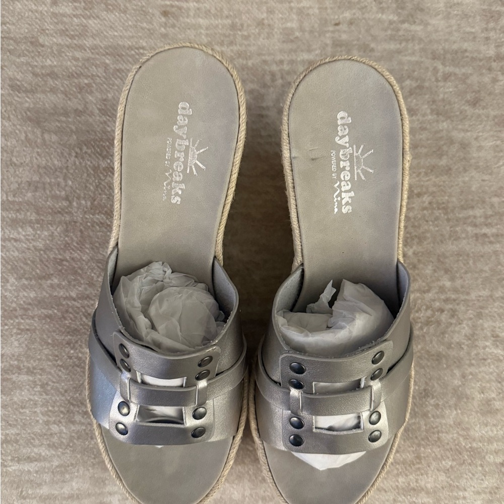 Nina Metallic Silver Slide Sandals